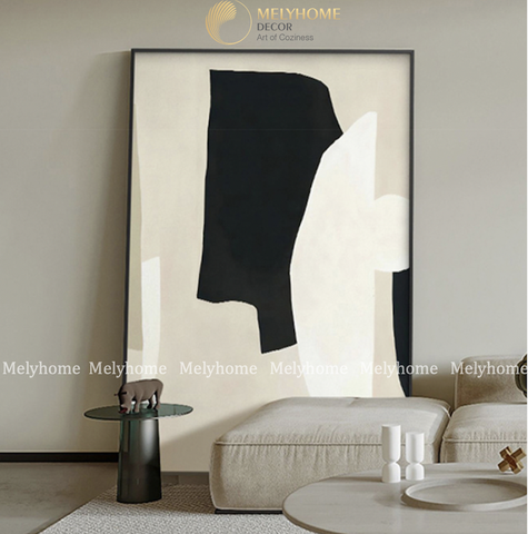 Tranh Đơn Dọc Treo Tường Tráng Gương / Canvas Cao Cấp Trừu Tượng Trắng Đen Phong Cách Sơn Dầu Tối Giản TTDN236- MELYHOME