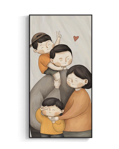 Tranh Đơn Dọc Treo Tường Tráng gương / Canvas Gia Đình Ba Mẹ 2 Bé Trai Đáng Yêu Hạnh Phúc-HTQ125