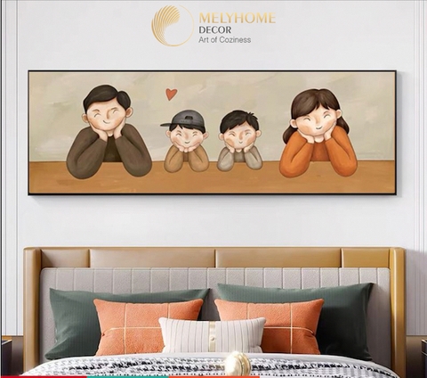 Tranh treo tường đơn ngang Tráng gương / Canvas - Gia Đình 2 bé trai - GD132