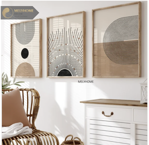 Bộ 3 Tranh Treo Tường Tráng Gương / Canvas Tối Giản Boho Minimalist - MELYHOME- BOHO3235