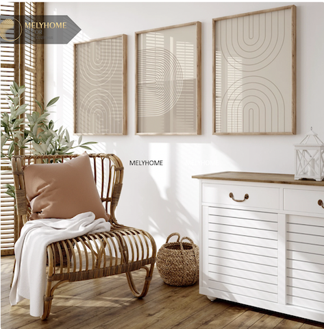 Bộ 3 Tranh Treo Tường Tráng Gương / Canvas Tối Giản Boho Minimalist - MELYHOME- BOHO3237