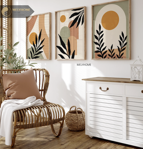 Bộ 3 Tranh Treo Tường Tráng Gương / Canvas Tối Giản Boho Minimalist - MELYHOME- BOHO3238