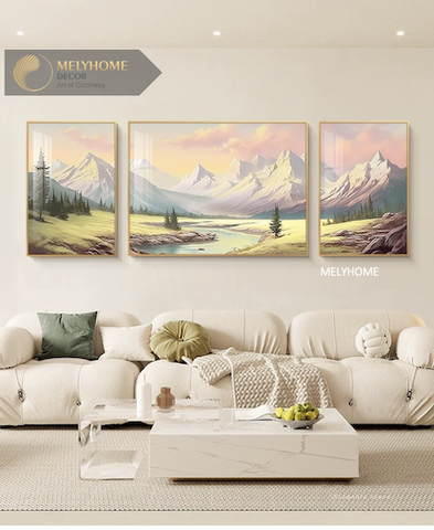 Bộ 3 Tranh Treo Tường Tráng gương / Canvas Cao Cấp -Rừng Núi Yên Bình Nhẹ Nhàng- Kiểu mới- 4668-1