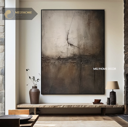 Tranh Nâu Be Cafe Đất Núi Phong Cảnh Trừu Tượng Boho Minimalist Wabi Sabi Nhật Bản Tối Giản Đơn Dọc Treo Tường Tráng Gương / Canvas Cao Cấp Trang trí Khách Sạn