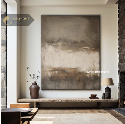 Tranh Nâu Be Cafe Đất Núi Phong Cảnh Trừu Tượng Boho Minimalist Wabi Sabi Nhật Bản Tối Giản Đơn Dọc Treo Tường Tráng Gương / Canvas Cao Cấp Trang trí