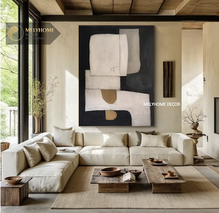 Tranh Đen Xám Be Phong Cảnh Trừu Tượng Boho Minimalist Wabi Sabi Nhật Bản Tối Giản Đơn Dọc Treo Tường Tráng Gương / Canvas Cao Cấp Trang trí