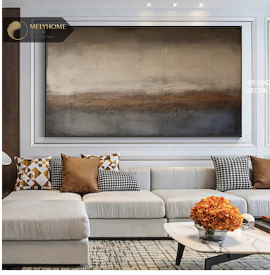 Tranh Đơn Ngang Trừu Tượng Xám Nâu Tối Giản Minimalist Wabi sabi Treo Tường Tráng gương trang trí phòng khách sạn, phòng ngủ