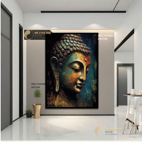 Tranh Phật Giáo Thích Ca Đơn Dọc Treo Tường Tráng Gương / Canvas Cao Cấp Trang Trí Bàn Thờ Chùa quán ăn chạy Decor MELYHOME