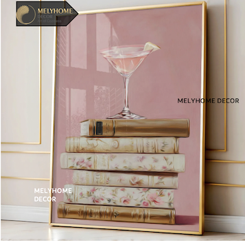 Tranh Màu Hồng Cá Tính Dễ Thương Pastel Tối Giản Đơn Dọc Treo Tường Tráng Gương / Canvas Cao Cấp Trang trí Quán Cafe Showroom Thời Trang