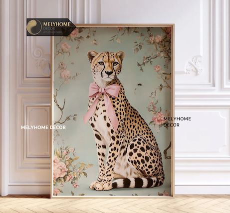 Tranh Báo Hồng Hoa Nơ Dễ Thương Pastel Boho Minimalist Tối Giản Đơn Dọc Treo Tường Tráng Gương / Canvas Cao Cấp