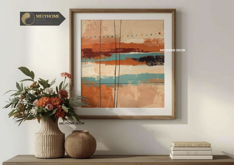 Tranh treo tường đơn vuông- Tráng gương Cao Cấp Cam Đỏ Trừu tượng Wabi sabi Tối Giản Minimalist - MELYHOME DECOR