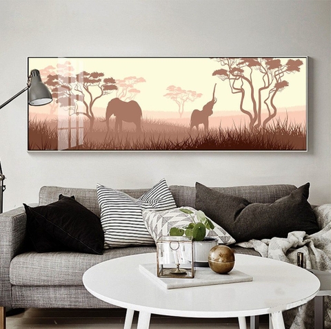 Tranh treo tường đơn ngang canvas Tráng gương- Voi tỷ lệ 1:3 -5