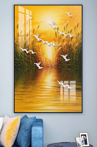 Tranh đơn treo tường Phong Thuỷ Tráng gương Cao Cấp - Tùng Hạc Hiện Đại -  tỷ lệ 2:3 -1