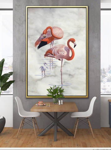 Tranh đơn treo tường Phong Thuỷ Tráng gương Cao Cấp - Tùng Hạc Hiện Đại -  tỷ lệ 2:3 -2