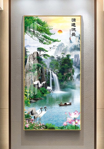 Tranh Đơn Dọc Treo Tường Tráng gương Phong Thuỷ - Tùng Hạc- tỷ lệ 1:2 -2