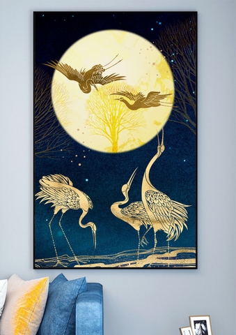 Tranh đơn treo tường Phong Thuỷ Tráng gương Cao Cấp - Tùng Hạc Hiện Đại -  tỷ lệ 2:3 -4