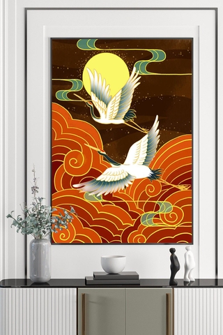 Tranh đơn treo tường Phong Thuỷ Tráng gương Cao Cấp - Tùng Hạc Hiện Đại -  tỷ lệ 2:3 -6