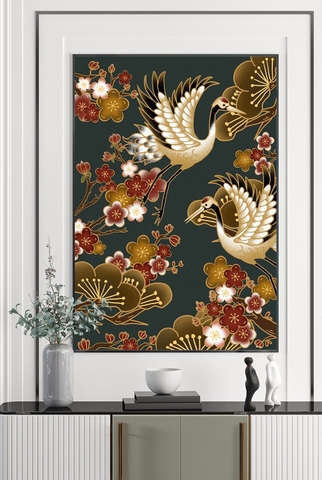 Tranh đơn treo tường Phong Thuỷ Tráng gương Cao Cấp - Tùng Hạc Hiện Đại -  tỷ lệ 2:3 -7