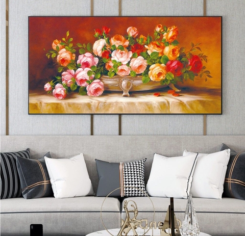 Tranh Đơn Ngang Treo Tường Tráng gương Bình Hoa - tỷ lệ 1:2 -1