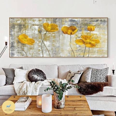Tranh treo tường đơn ngang canvas Tráng gương Hoa Cúc Vàng tỷ lệ 1:2 -12