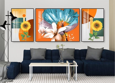 Bộ 3 tranh treo tường Tráng gương cao cấp - Hoa Hướng Dương -Kiểu mới- 2