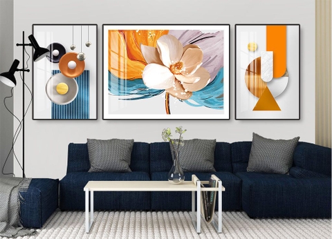 Bộ 3 tranh treo tường Tráng gương cao cấp - Hoa -Kiểu mới- 3