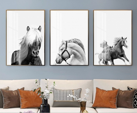 Bộ 3 tranh treo tường phong thuỷ Canvas Tráng gương cao cấp tranh ngựa mã đáo thành công -3