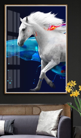 Tranh đơn treo tường Tráng gương cao cấp trừu tượng Bạch Mã Hiện đại tỷ lệ 2:3 -56