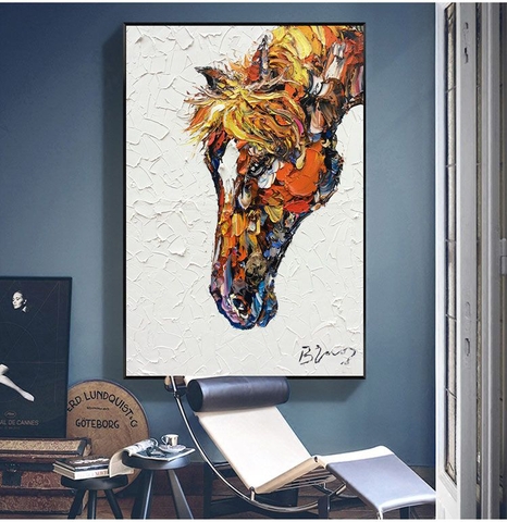 Tranh treo tường đơn dọc canvas Tráng gương ngựa hiện đại (tỷ lệ 2:3) -6