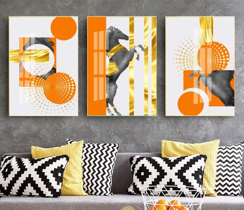 Bộ 3 tranh treo tường phong thuỷ Canvas Tráng gương cao cấp tranh ngựa mã đáo thành công -10
