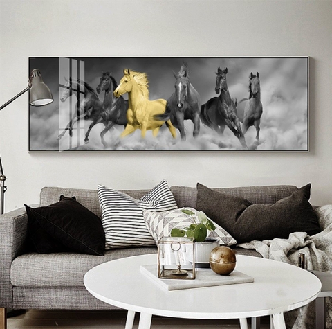Tranh treo tường đơn ngang canvas Tráng gương- Ngựa Hiện Đại - Mã Đáo Thành Công tỷ lệ 1:3 -1