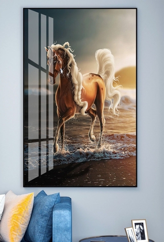 Tranh đơn treo tường Tráng gương cao cấp Ngựa 1 sừng Pony Kỳ Lân hiện đại- tỷ lệ 2:3 -73