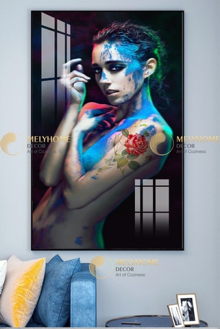 Tranh treo tường đơn dọc canvas Tráng gương cao cấp Cô gái chân dung dịu dàng khoả thân nghệ thuật (tỷ lệ 2:3) -3