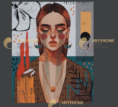 Tranh treo tường đơn dọc canvas Tráng gương cao cấp Cô gái chân dung cá tính nghệ thuật (tỷ lệ 2:3) -4