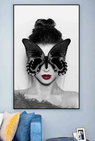 Tranh đơn Tráng gương cao cấp chân dung cô gái bươm bướm nghệ thuật bí ẩn 6