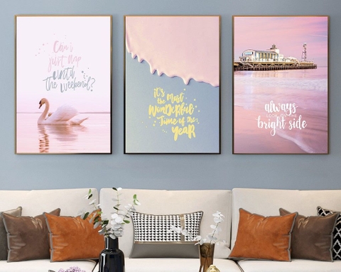 Bộ 3 tranh treo tường Canvas Tráng gương cao cấp Sếu Hồng Hạc nghệ thuật-3