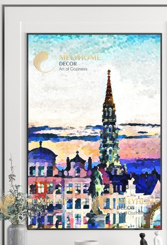 Tranh treo tường đơn dọc canvas Tráng gương thành phố châu Âu (tỷ lệ 2:3) -6