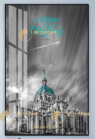 Tranh treo tường đơn dọc canvas Tráng gương thành phố châu Âu (tỷ lệ 2:3) -1