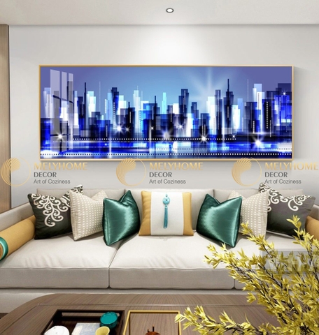 Tranh treo tường đơn dọc ngang canvas Tráng gương thành phố hiện đại (tỷ lệ 1:3) -1