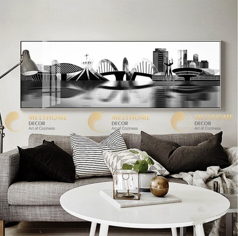 Tranh treo tường đơn dọc ngang canvas Tráng gương thành phố hiện đại (tỷ lệ 1:3) -4