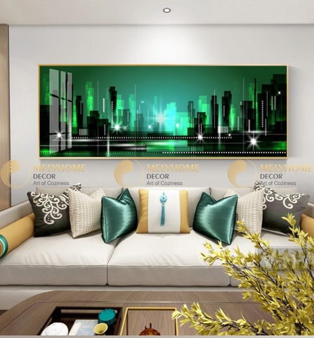 Tranh treo tường đơn dọc ngang canvas Tráng gương thành phố hiện đại (tỷ lệ 1:3) -2