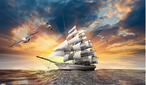 Tranh treo tường đơn ngang thuận buồm xuôi gió hiện đại tỷ lệ 1:2 -1