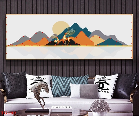 Tranh treo tường đơn ngang Tráng gương / Canvas - Phong Thuỷ Núi Hươu Nai- NTT3-13