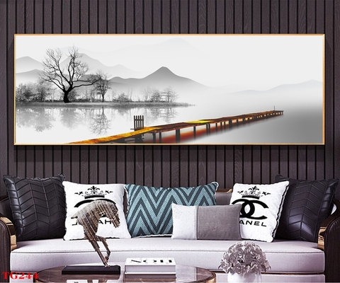 Tranh treo tường đơn ngang Tráng gương / Canvas - Sơn Thuỷ - Sông Nước- Trắng Đen - NTT5-13