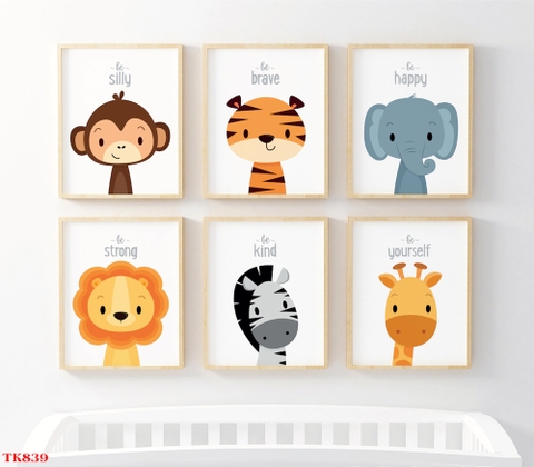 Bộ 6 Tranh Treo Tường Tráng Gương / Canvas Tranh Trẻ Em Động Vật Hoạt Hình - MELYHOME- 16