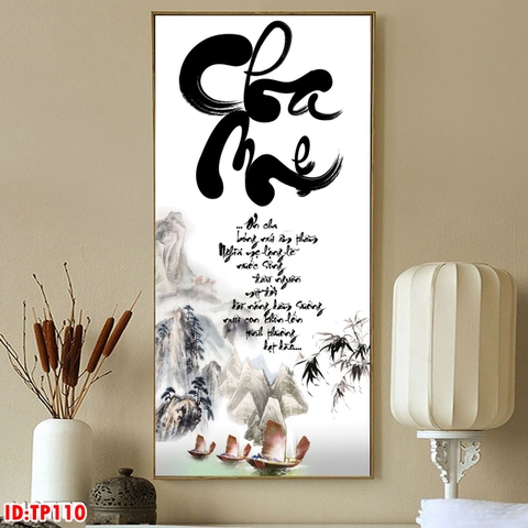 Tranh đơn treo tường Tráng gương Cao Cấp - Thư Pháp Chữ Cha Mẹ -  tỷ lệ 1:2 -19