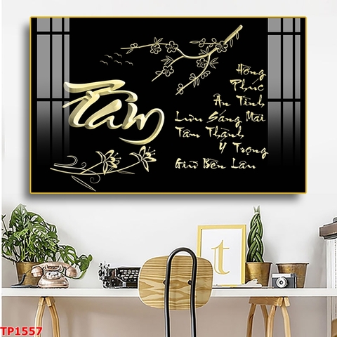 Tranh đơn treo tường Tráng gương Cao Cấp - Thư Pháp Chữ Tâm-  tỷ lệ 2:3 -13