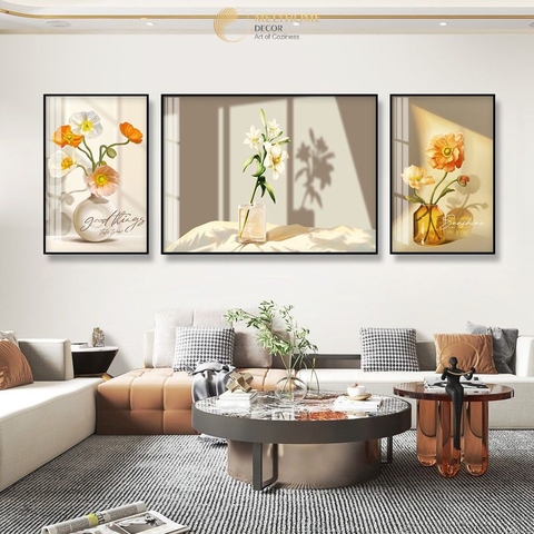 Bộ 3 Tranh Treo Tường Tráng gương / Canvas Cao Cấp - Bình Hoa -Kiểu mới- 4668-7