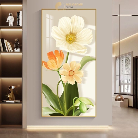 Tranh Đơn Dọc Treo Tường Tráng gương / Canvas Tranh Biển Hoàng Hôn Vườn Hoa -HTQ129