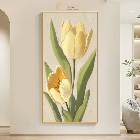 Tranh Đơn Dọc Treo Tường Tráng gương / Canvas Hoa Tulip Vàng -HTQ1212